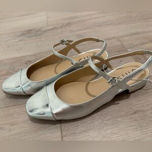 Silver Flats with Slingback - Mirror tip